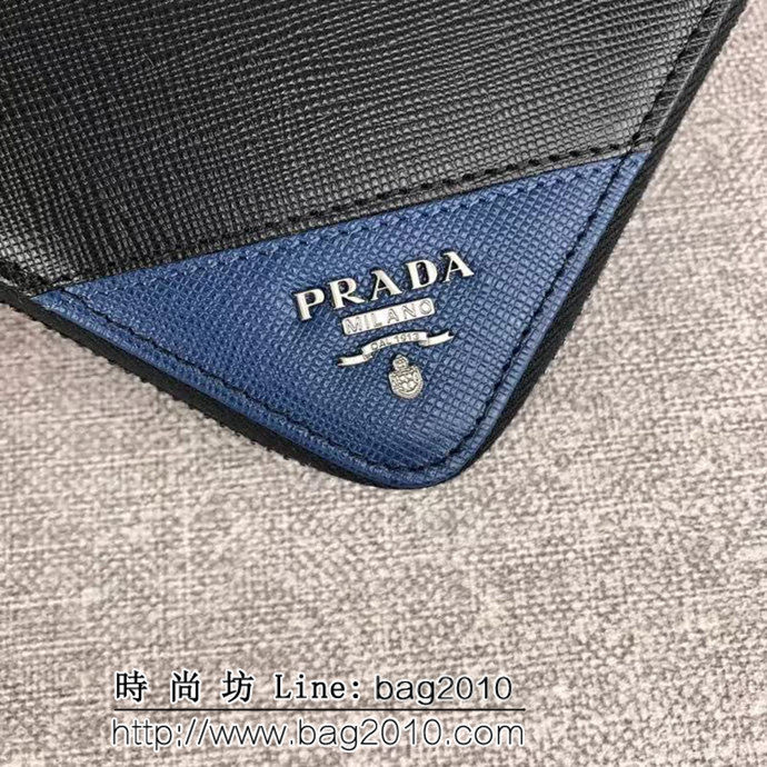 PRADA普拉達 專櫃最新款式 頂級原單十字紋牛皮 男士大號單拉鏈錢包 2ML188 DD1325